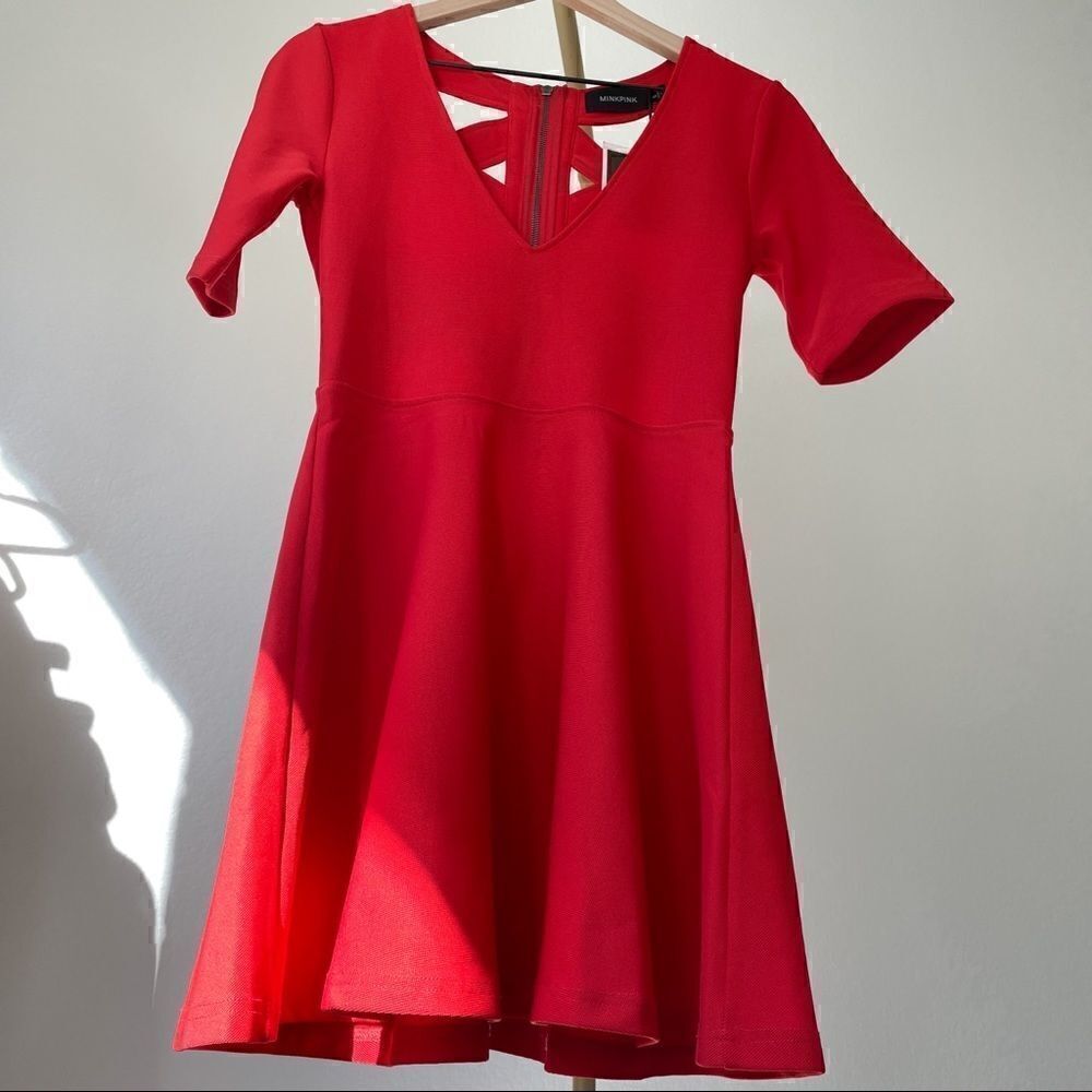 MINKPINK Criss Cross Red Skater Dress NEW S - Picture 6 of 7